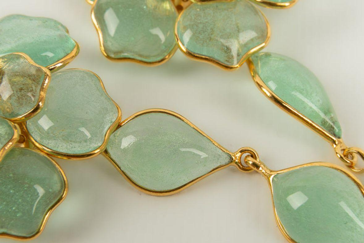 Women's Augustine Green Necklace in Gold Metal and Glass Paste For Sale