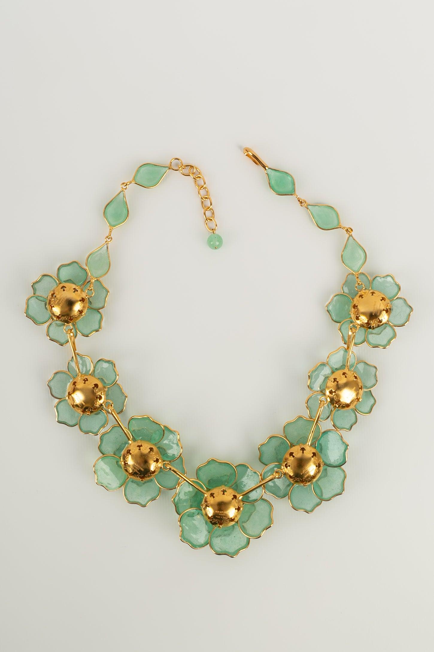 Augustine Green Necklace in Gold Metal and Glass Paste For Sale 3