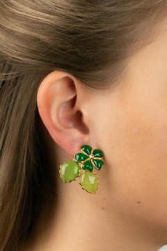 Augustine Green Paste Glass Clip Earrings