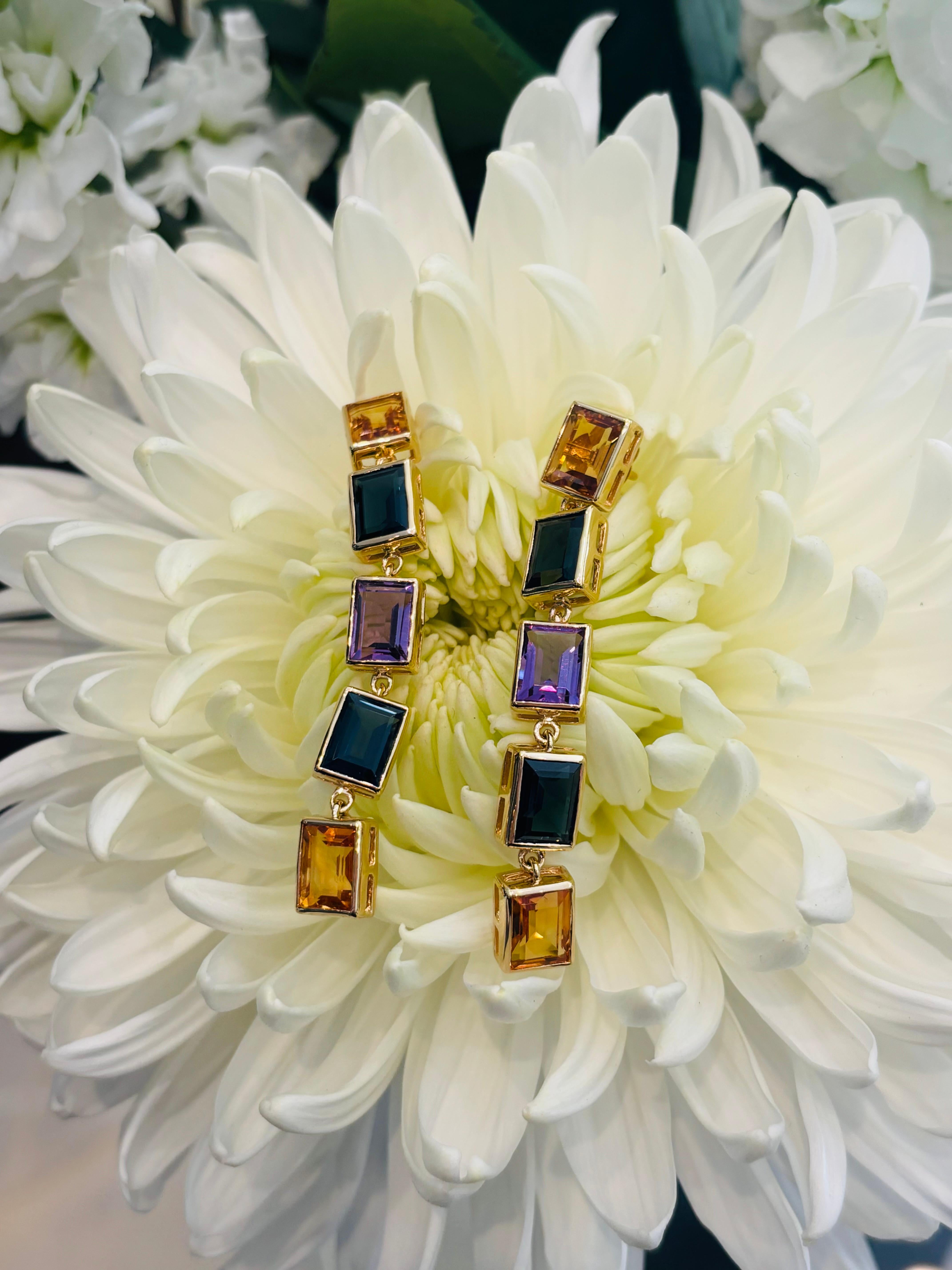Augustine Jewel Citrine, Teal Topaz and Purple Amethyst 5 Drop Earrings For Sale 3