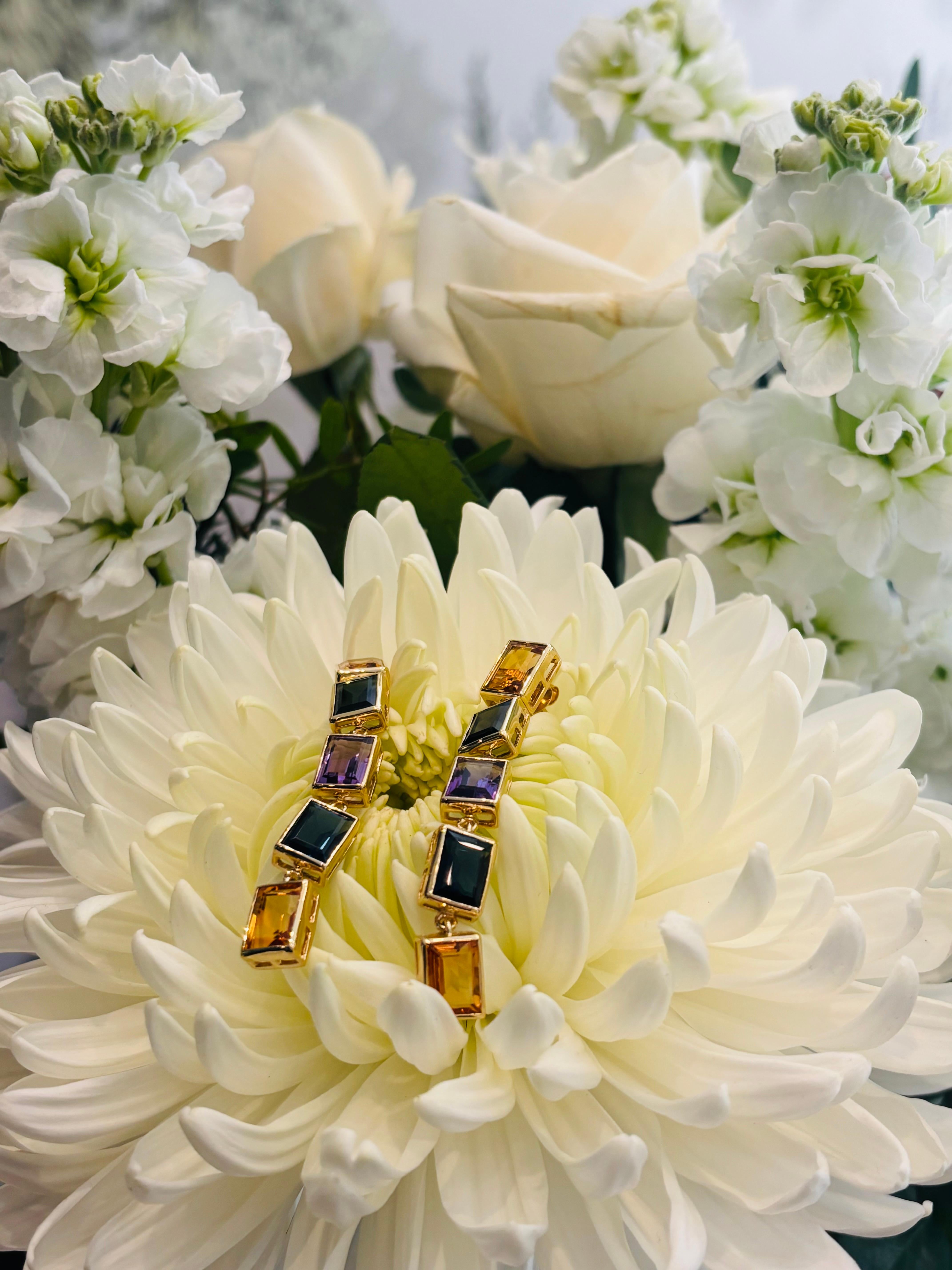 Augustine Jewel Citrine, Teal Topaz and Purple Amethyst 5 Drop Earrings For Sale 4
