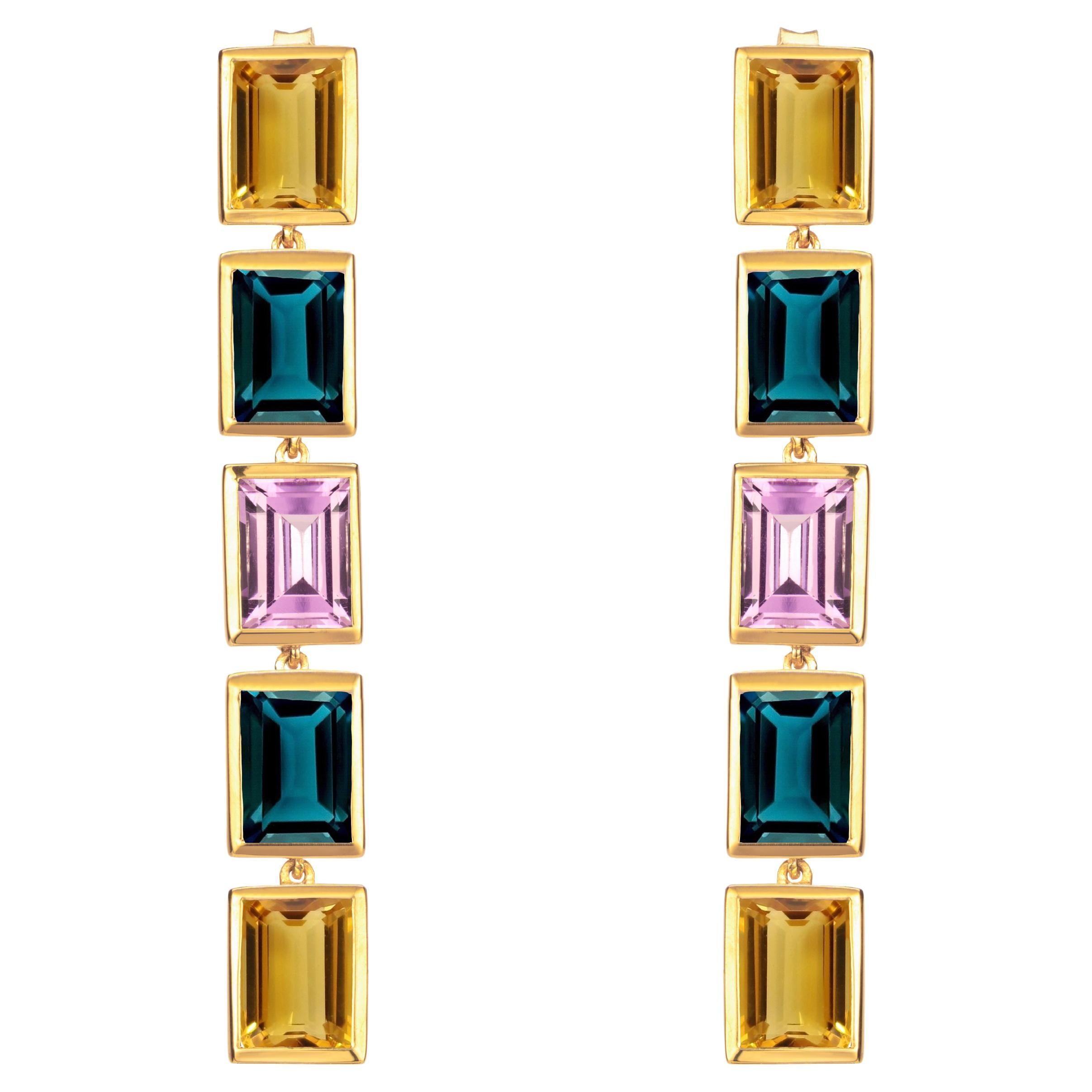 Augustine Jewel Citrine, Teal Topaz and Purple Amethyst 5 Drop Earrings