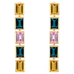 Augustine Jewel Citrine, Teal Topaz and Purple Amethyst 5 Drop Earrings