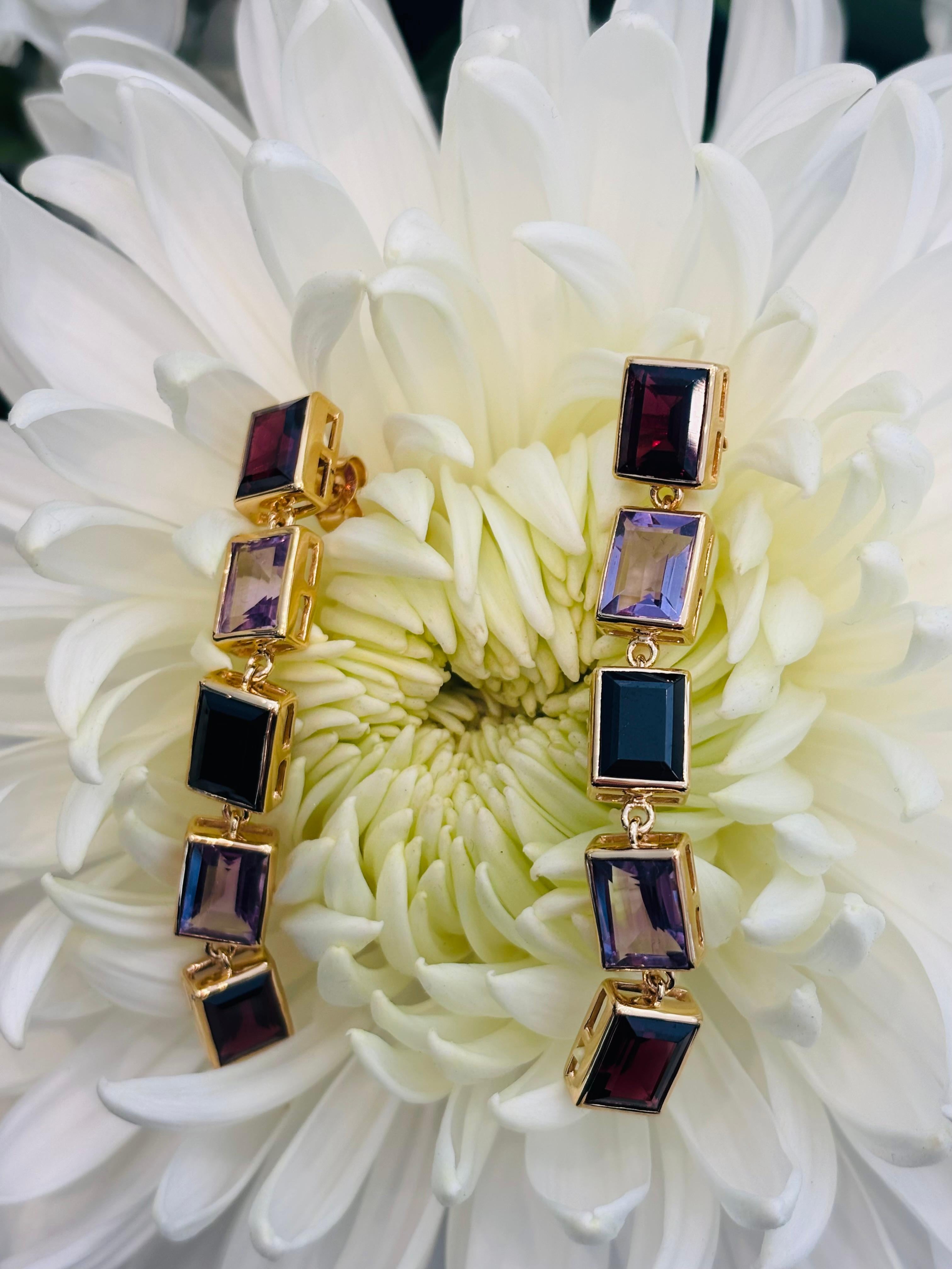 Augustine Jewel Rhodolite, Purple Amethyst and Spinel 5 Drop Earrings For Sale 3