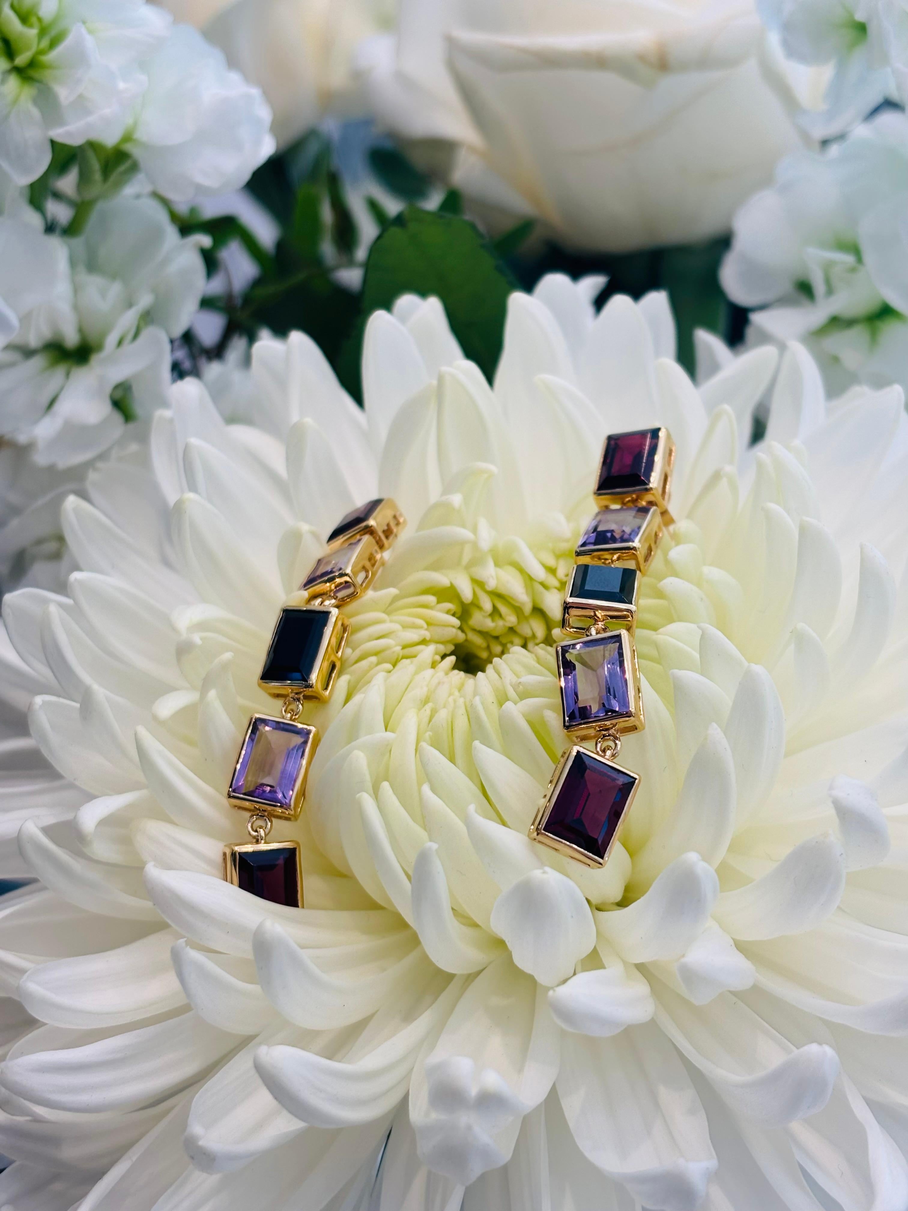 Augustine Jewel Rhodolite, Purple Amethyst and Spinel 5 Drop Earrings For Sale 4
