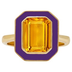 Augustine Jewell Bague cocktail citrine et émail violet