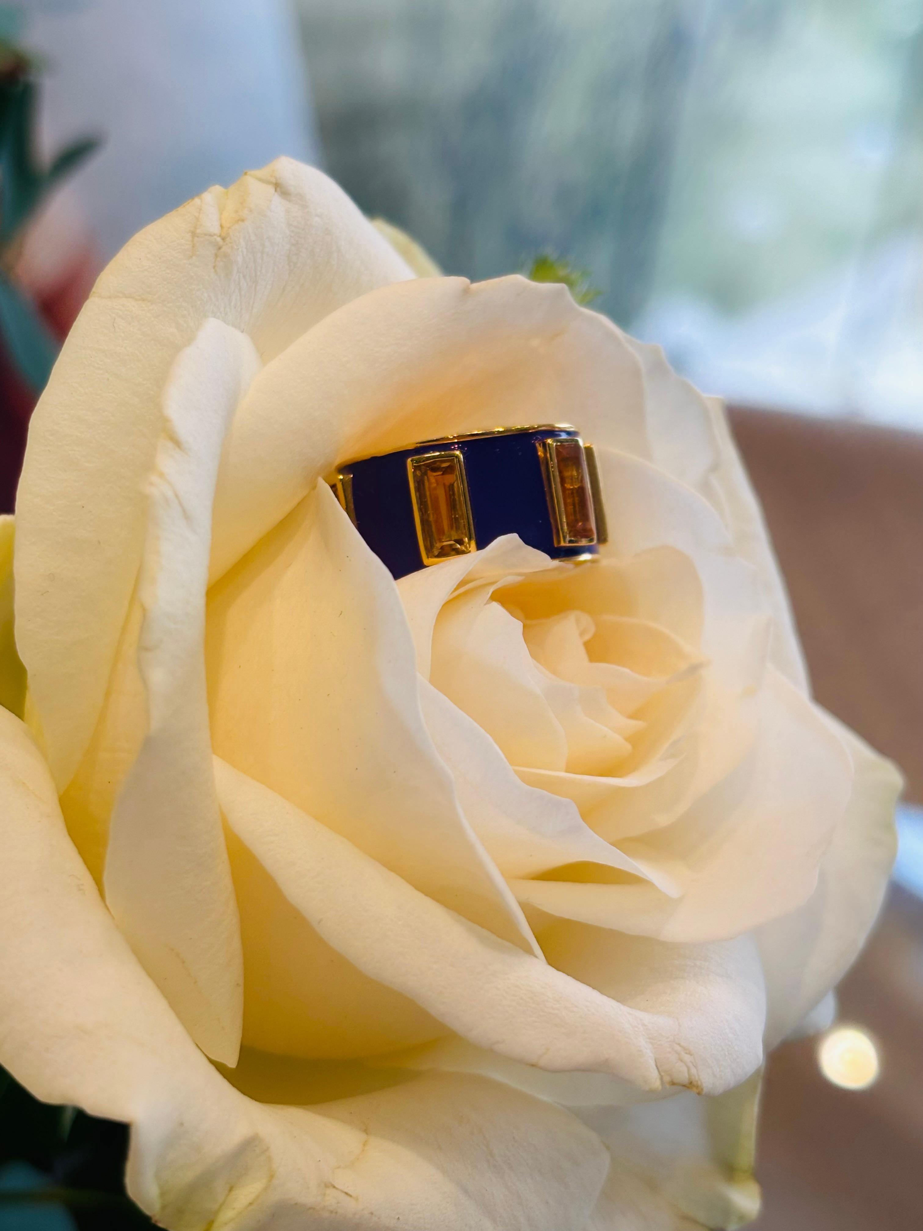 En vente :  Augustine Jewell Bague tambour en citrine et émail violet 10