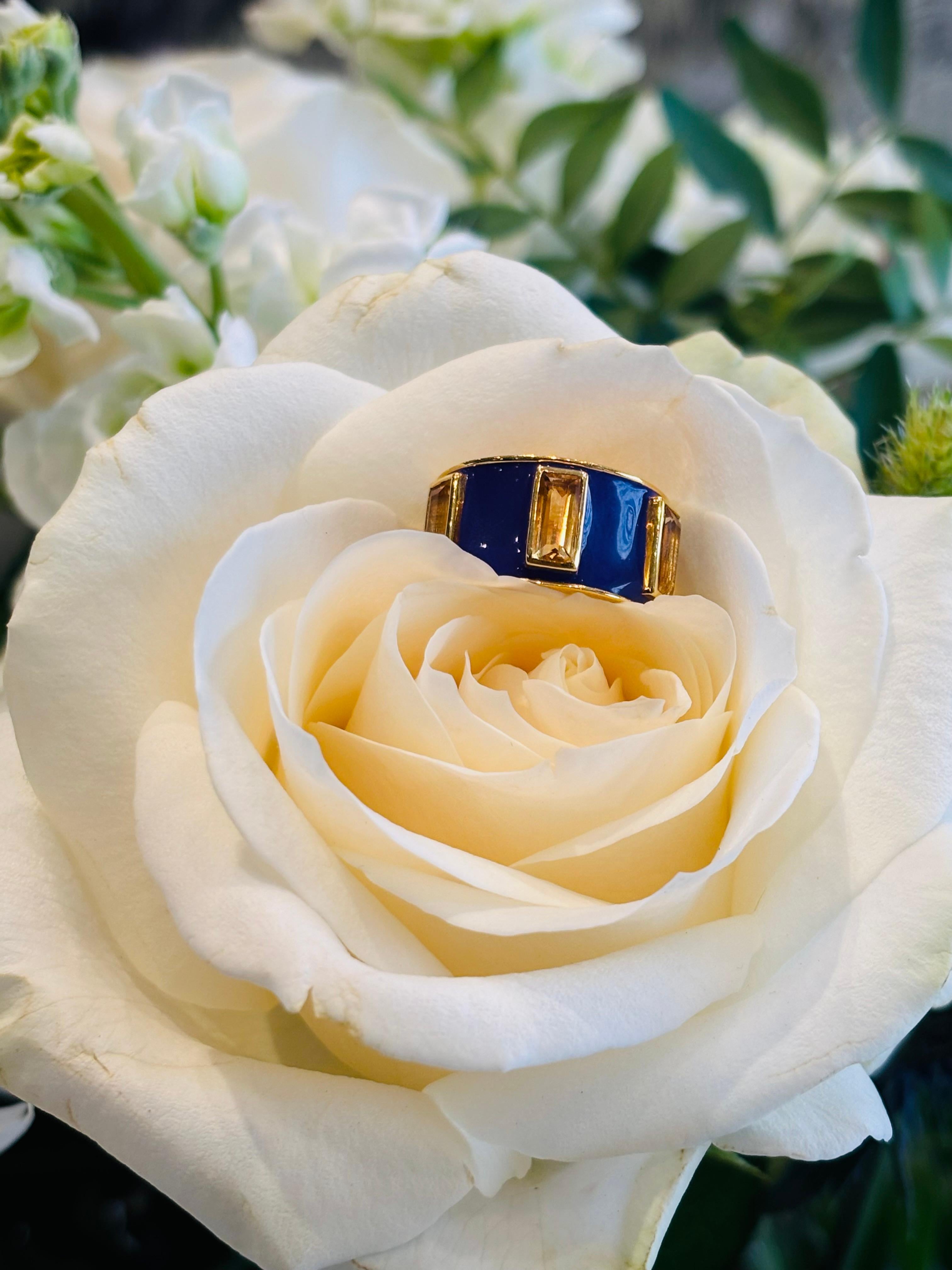 En vente :  Augustine Jewell Bague tambour en citrine et émail violet 11