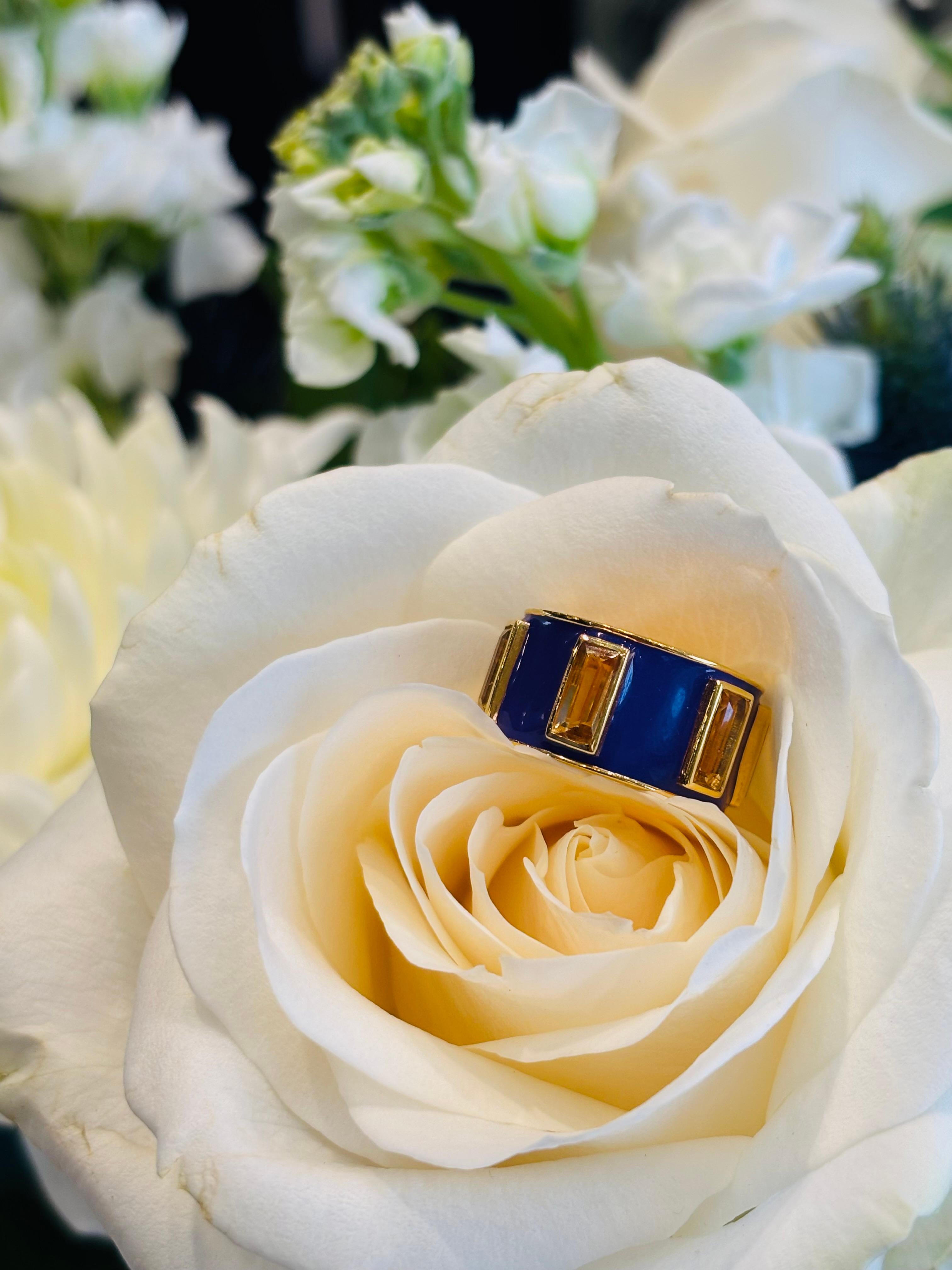 En vente :  Augustine Jewell Bague tambour en citrine et émail violet 8