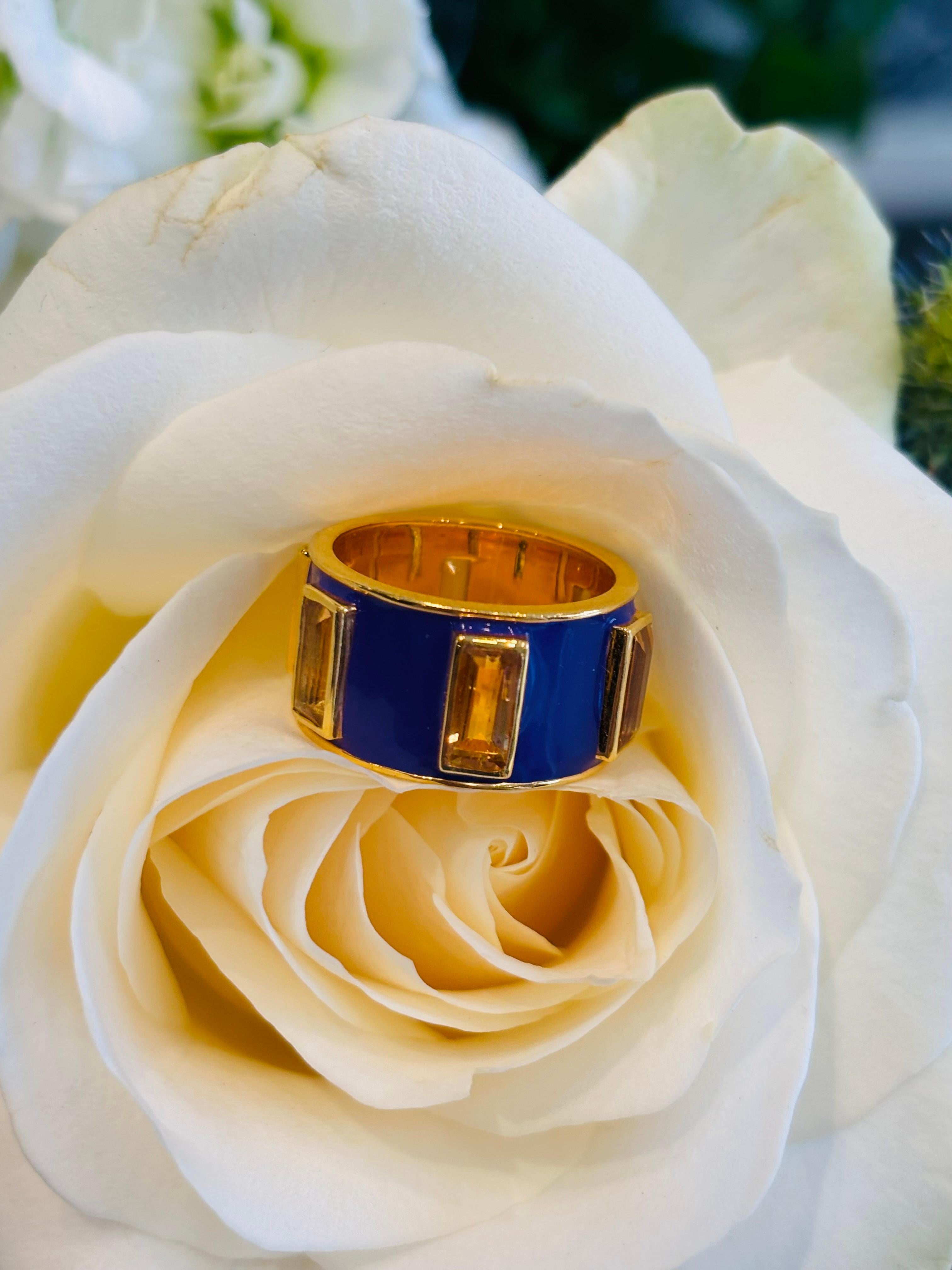 En vente :  Augustine Jewell Bague tambour en citrine et émail violet 9