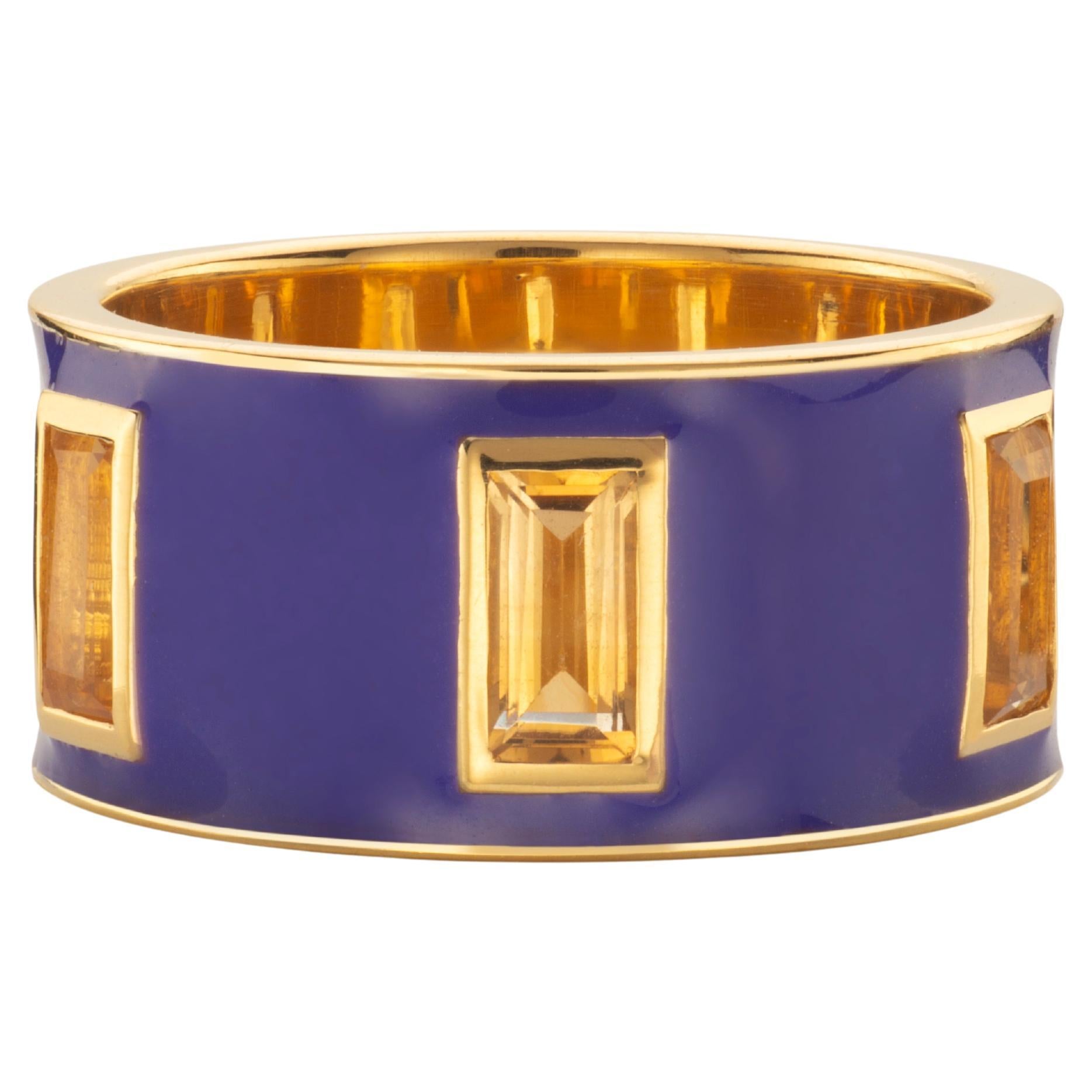Anillo Tambor Augustine Jewels Citrino y Esmalte Violeta