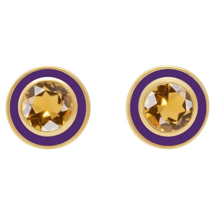 Augustine Jewels Citrine and Purple Enamel Stud Earrings