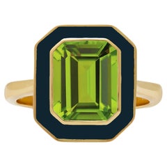 Augustine Jewell Bague cocktail péridot et émail marine