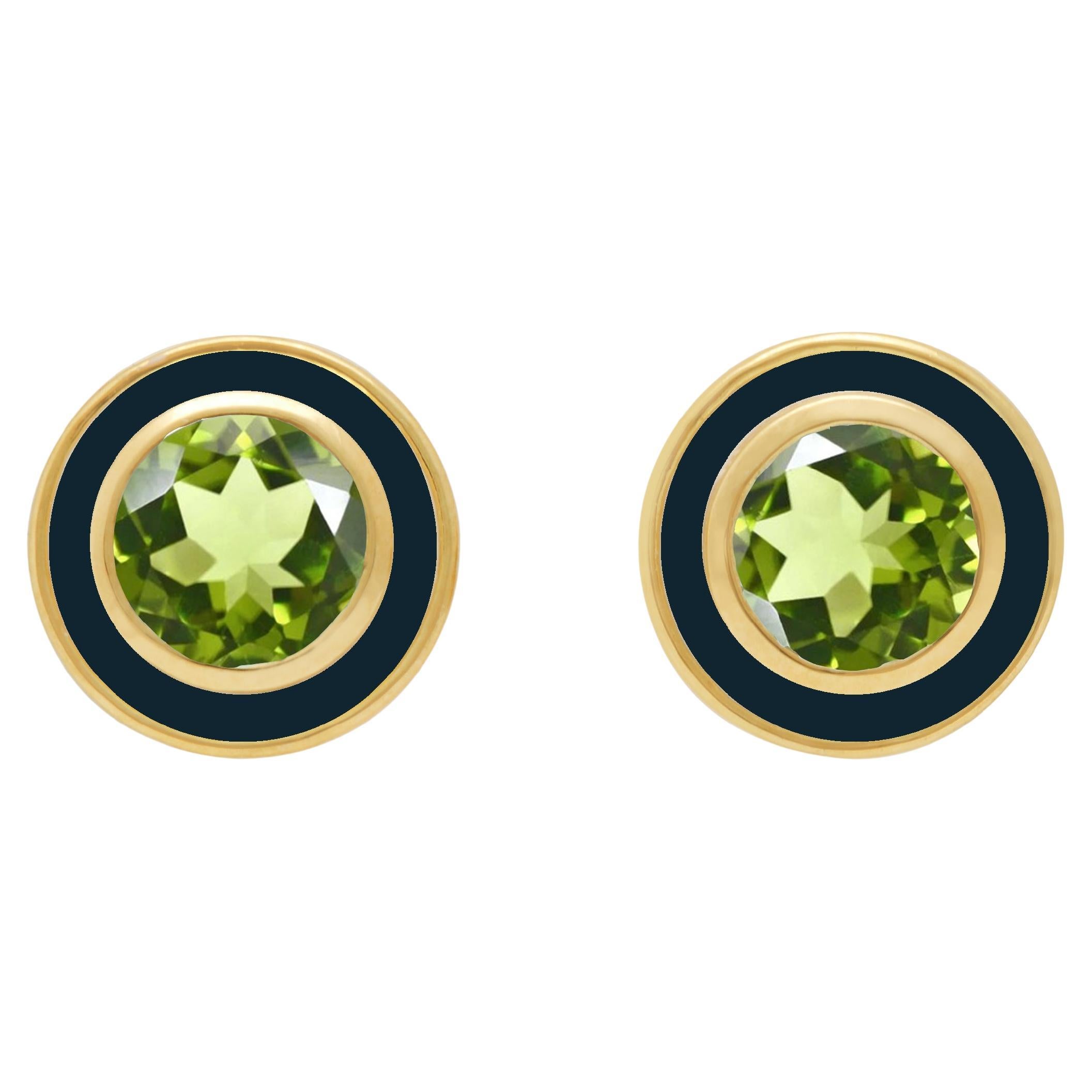 Augustine Jewels Peridot and Navy Enamel Stud Earrings