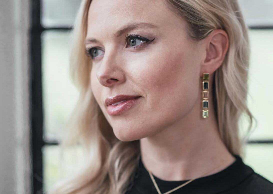 Women's Augustine Jewels Peridot, London Blue Topaz and Citrine 5 Drop Earrings For Sale