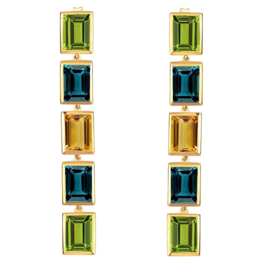 Augustine Jewels Peridot, London Blue Topaz and Citrine 5 Drop Earrings 