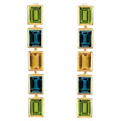 Augustine Jewels Peridot, London Blue Topaz and Citrine 5 Drop Earrings 