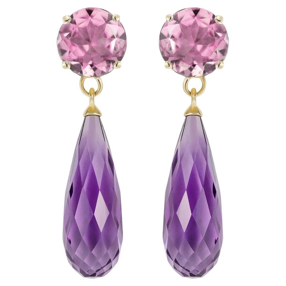 Augustine Jewels Purple Amethyst & Pink Tourmaline Gold Drop Earrings 