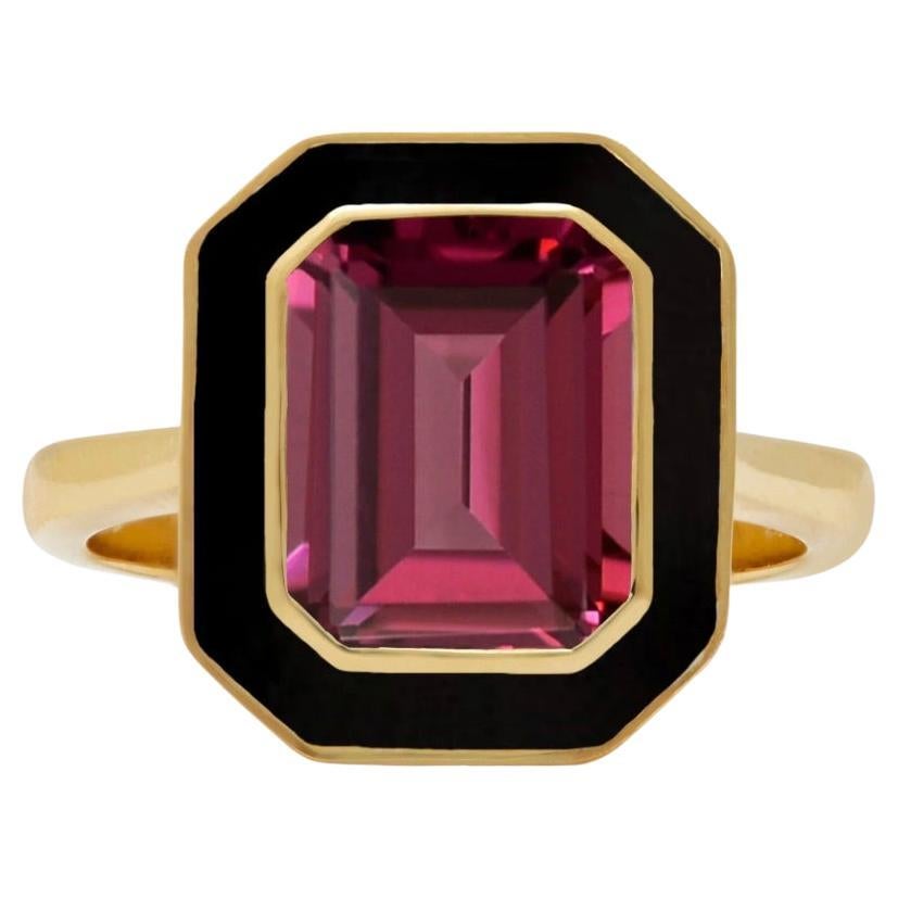 Augustine Jewels Rhodolite and Black Enamel Cocktail Ring 