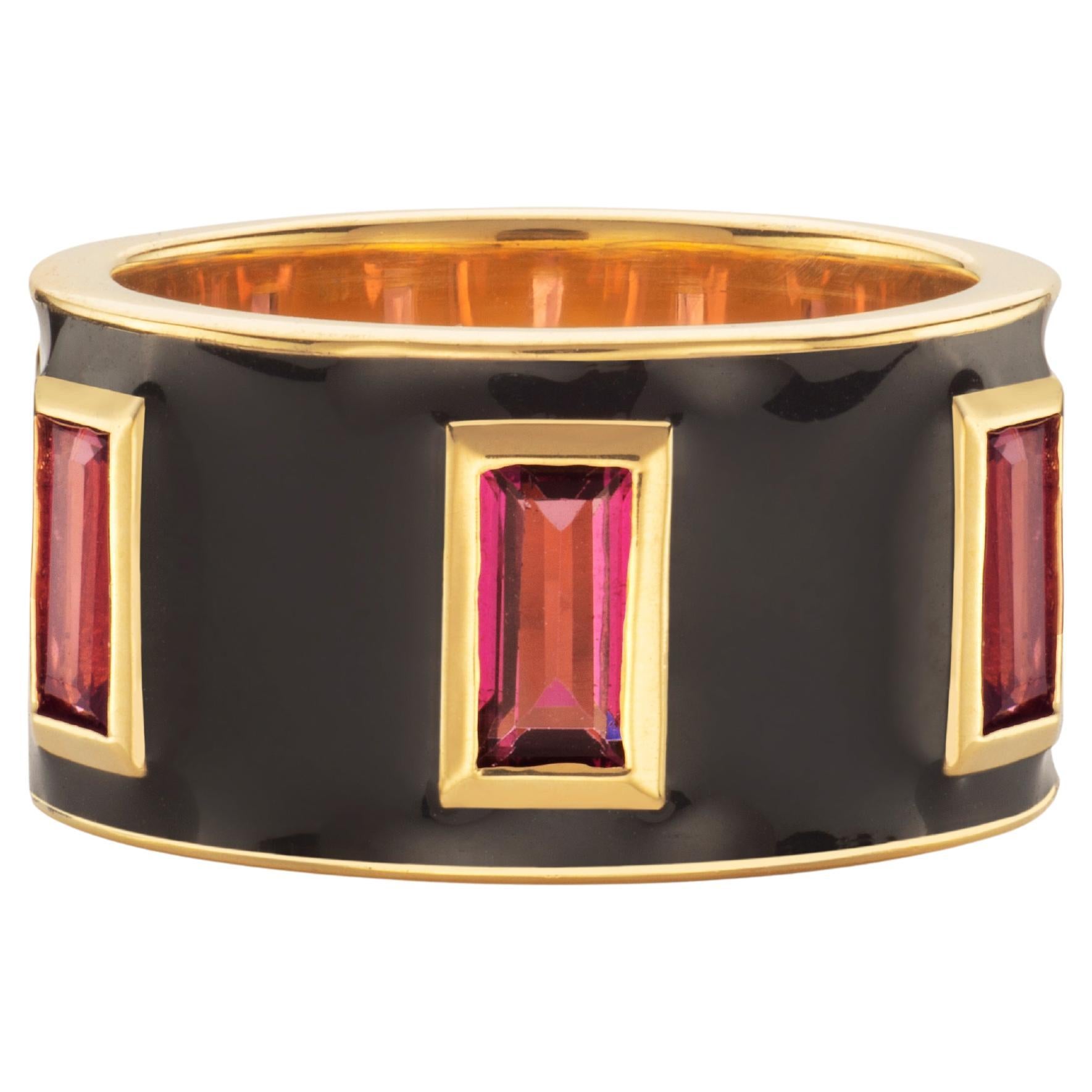Anillo tambor de rodolita y esmalte negro Augustine Jewels
