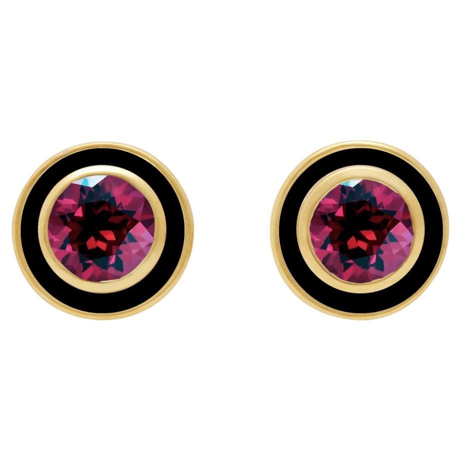 Augustine Jewels Rhodolite and Black Enamel Stud Earrings