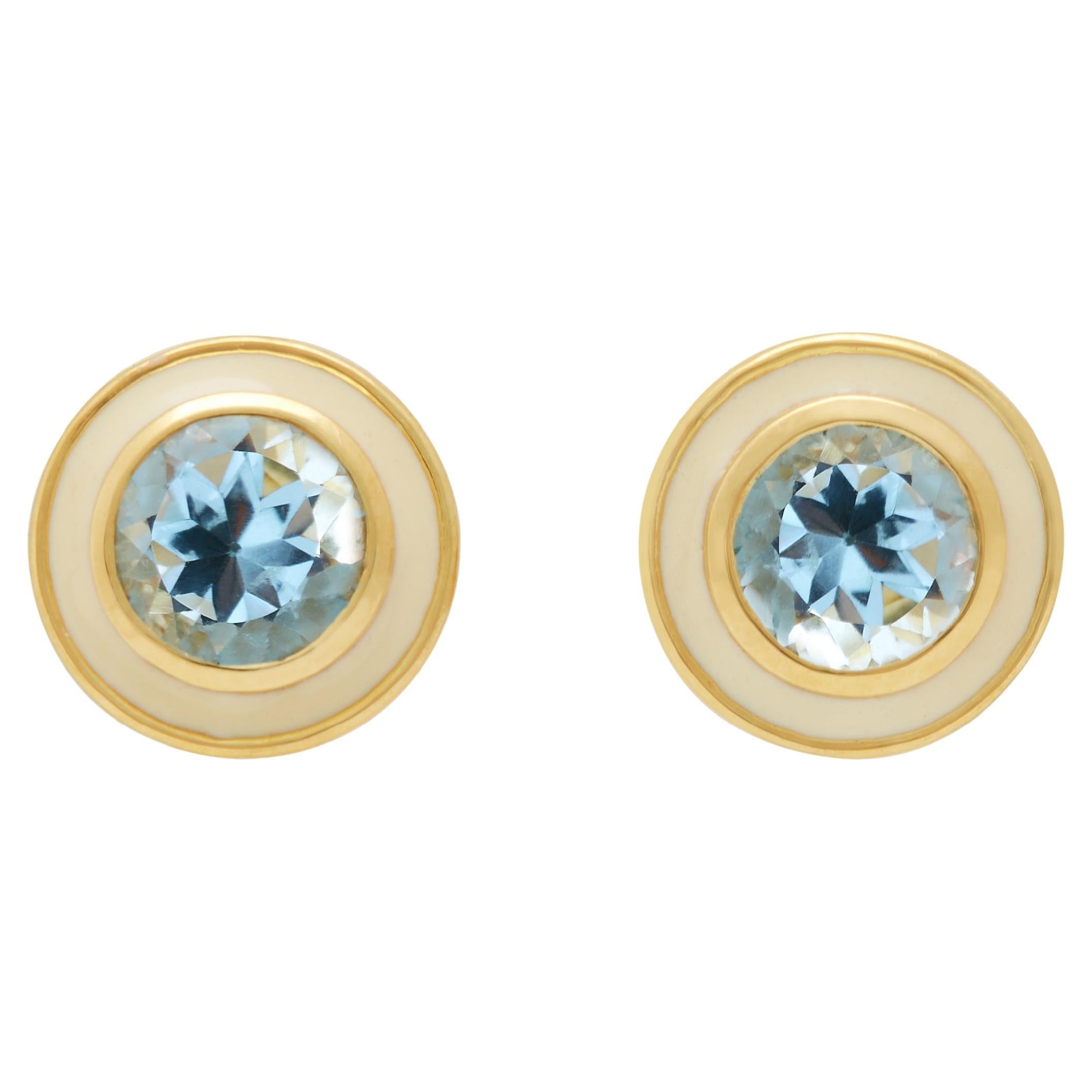Augustine Jewels Sky Blue Topaz and Cream Enamel Stud Earrings