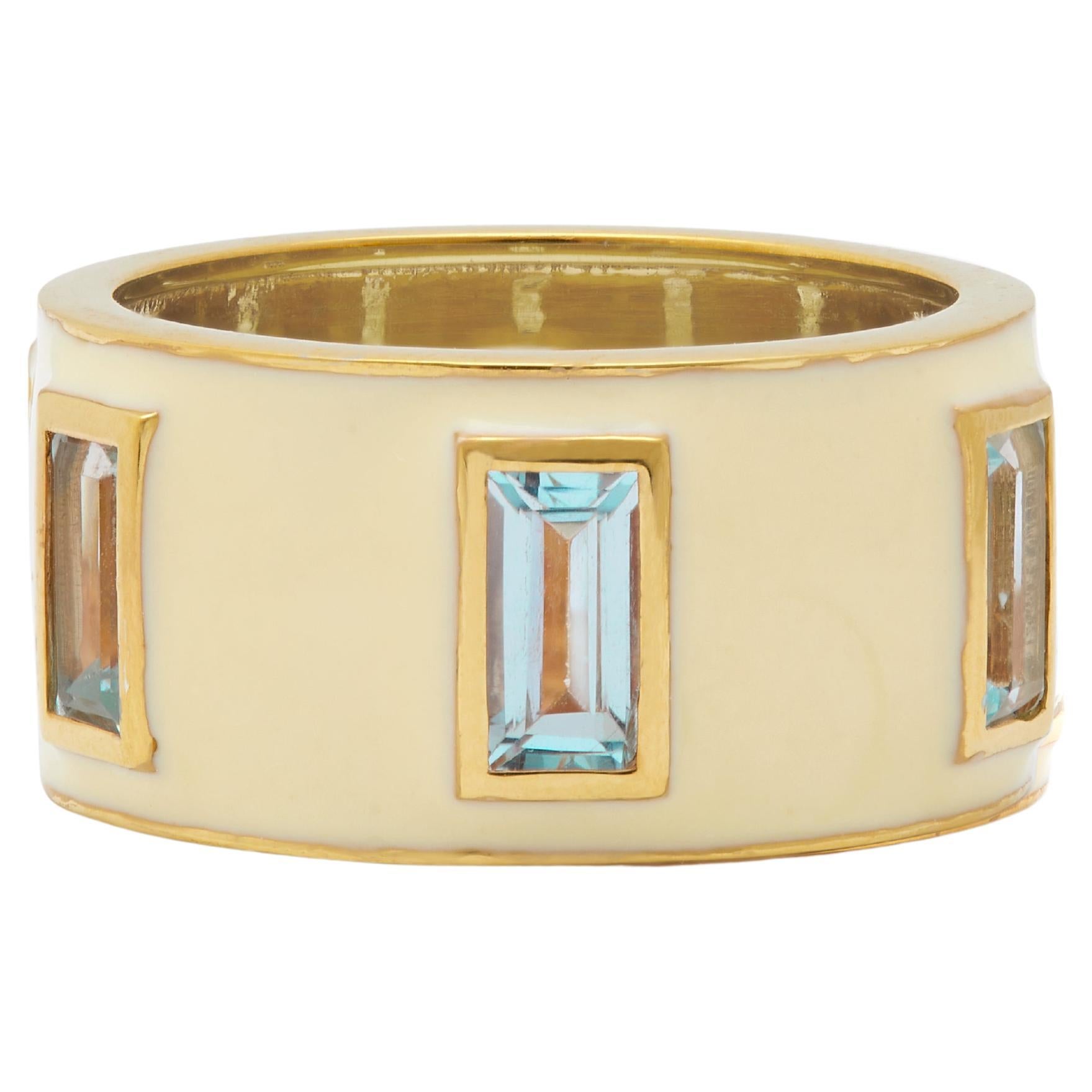 Anillo tambor Augustine Jewels Topacio azul celeste y esmalte blanco