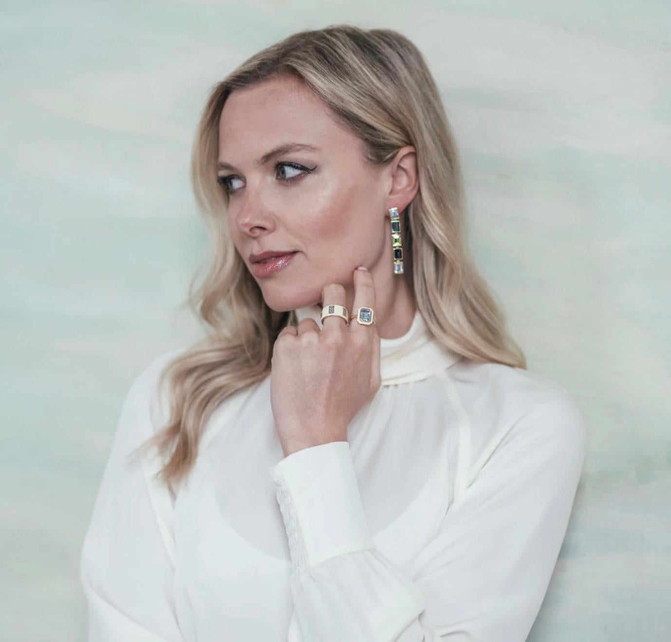 A magical combination of gemstones and stunning Solid Yellow Gold. These 5 Drop Earrings from our Aurora Collection feature three of our most popular gemstones, Sky Blue Topaz, London Blue Topaz and Peridot. Chosen to embody the ever changing