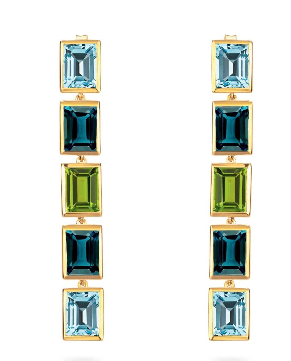 Women's Augustine Jewels Sky Blue Topaz, London Blue and Peridot 5 Drop Earrings For Sale