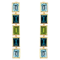 Augustine Jewels Sky Blue Topaz, London Blue and Peridot 5 Drop Earrings 