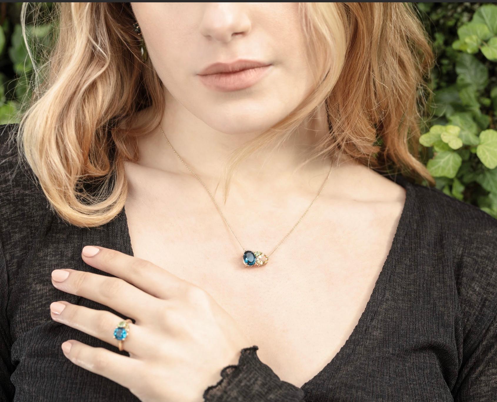 Mixed Cut Augustine Jewels Teal Topaz Cluster Necklace For Sale