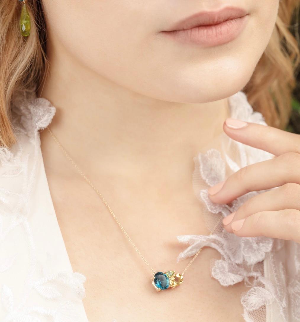 Augustine Jewels Teal Topaz Cluster Necklace In New Condition For Sale In London, GB