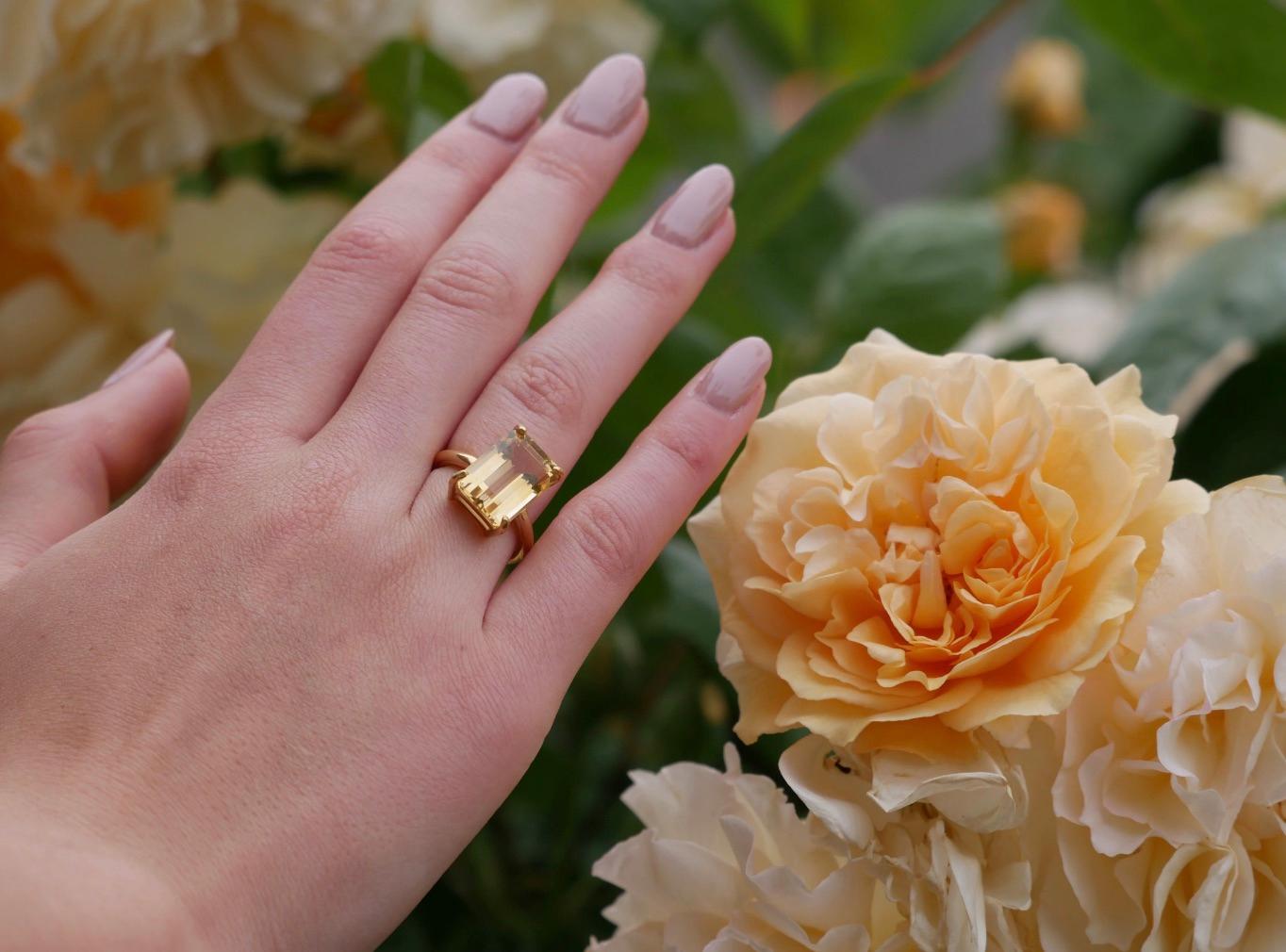 This yellow gold vermeil citrine ring or solid yellow gold citrine ring from our South of France inspired Jewellery Collection is a stand-out designer ring that can be worn every day to remind you of the summer sunshine all year round and to give