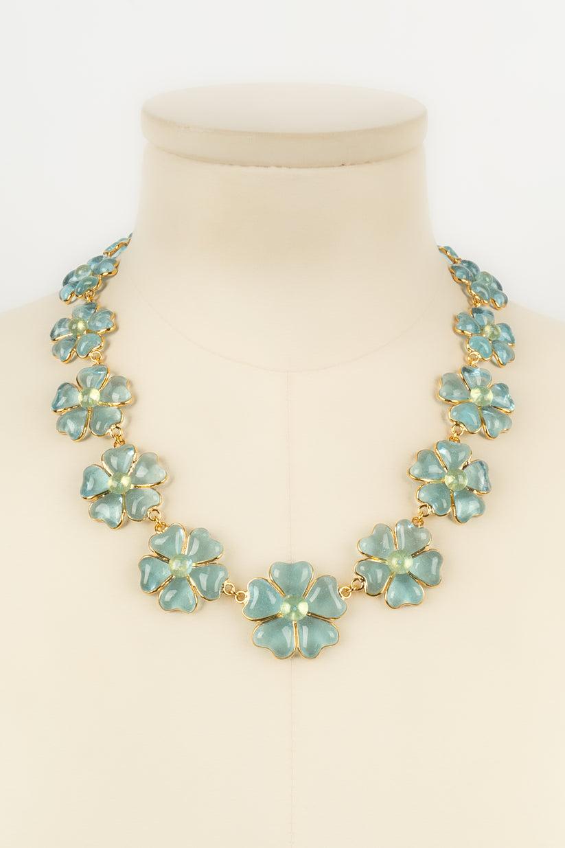Augustine Light Blue Necklace in Gold Plated Metal and Glass Paste In Excellent Condition For Sale In SAINT-OUEN-SUR-SEINE, FR