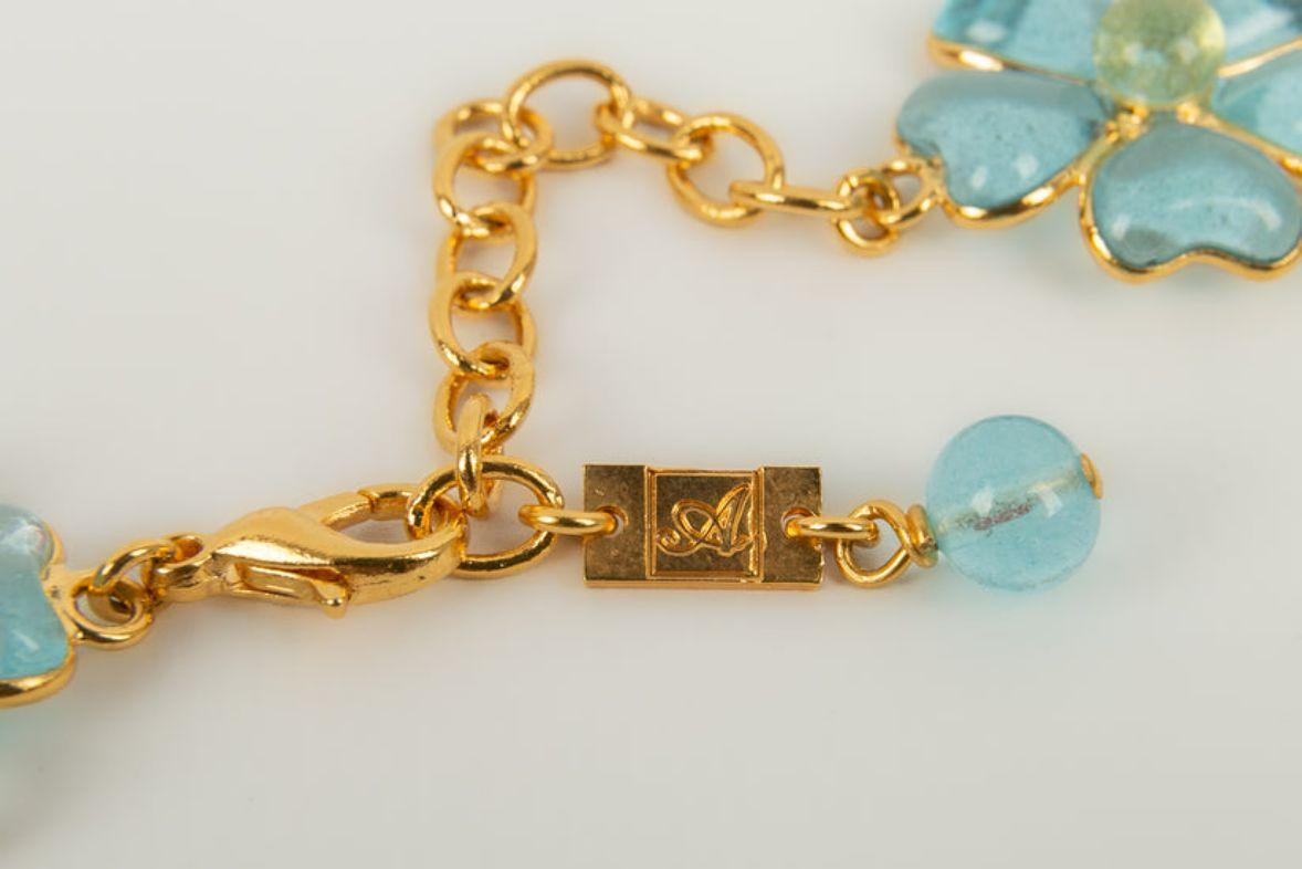 Augustine Light Blue Necklace in Gold Plated Metal and Glass Paste For Sale 2