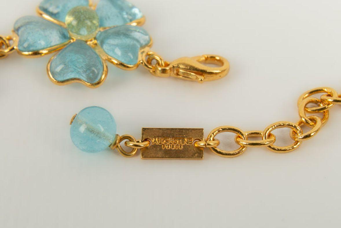 Augustine Light Blue Necklace in Gold Plated Metal and Glass Paste For Sale 3