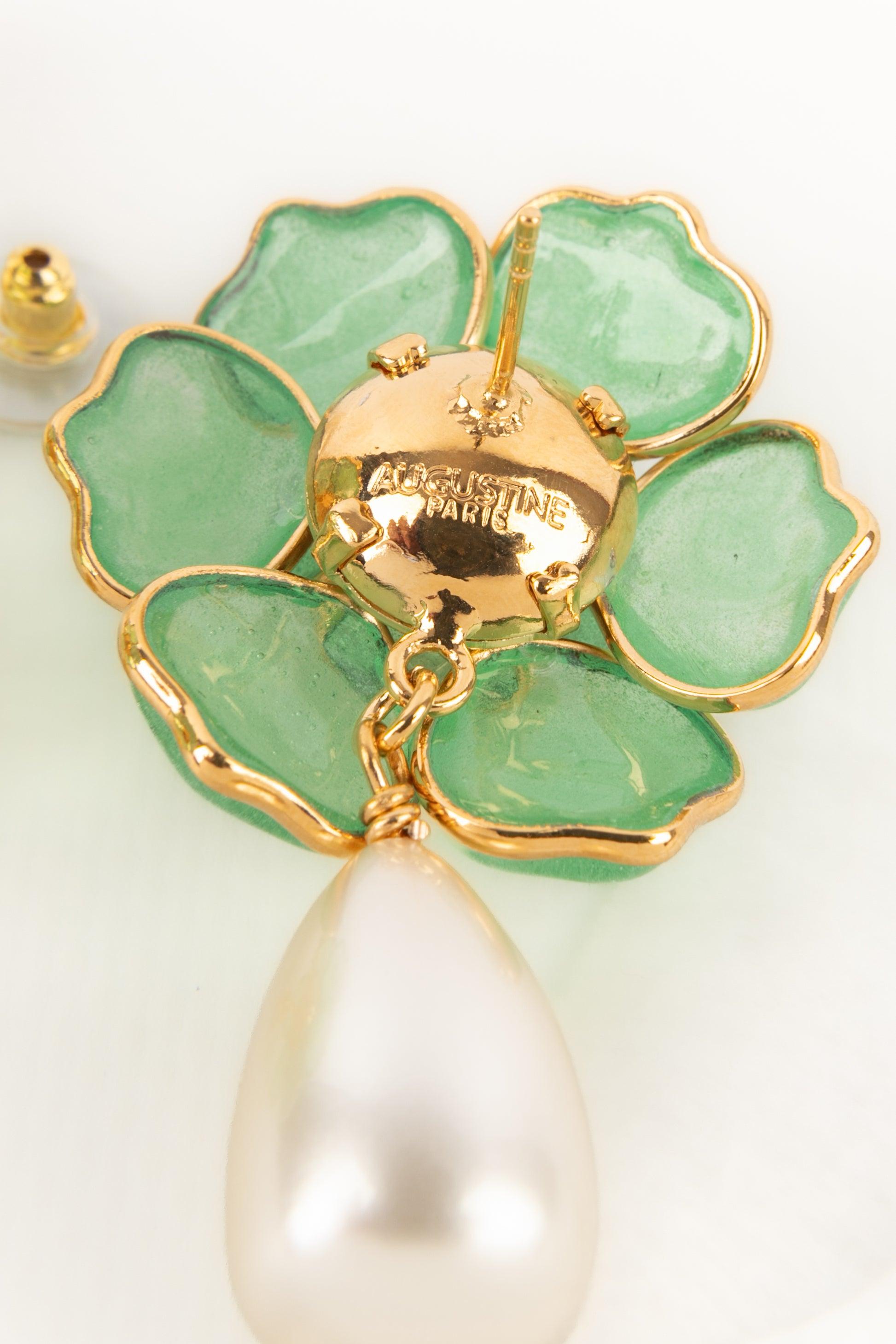 Augustine Light-green Glass Paste Golden Metal Flower Earrings For Sale 3