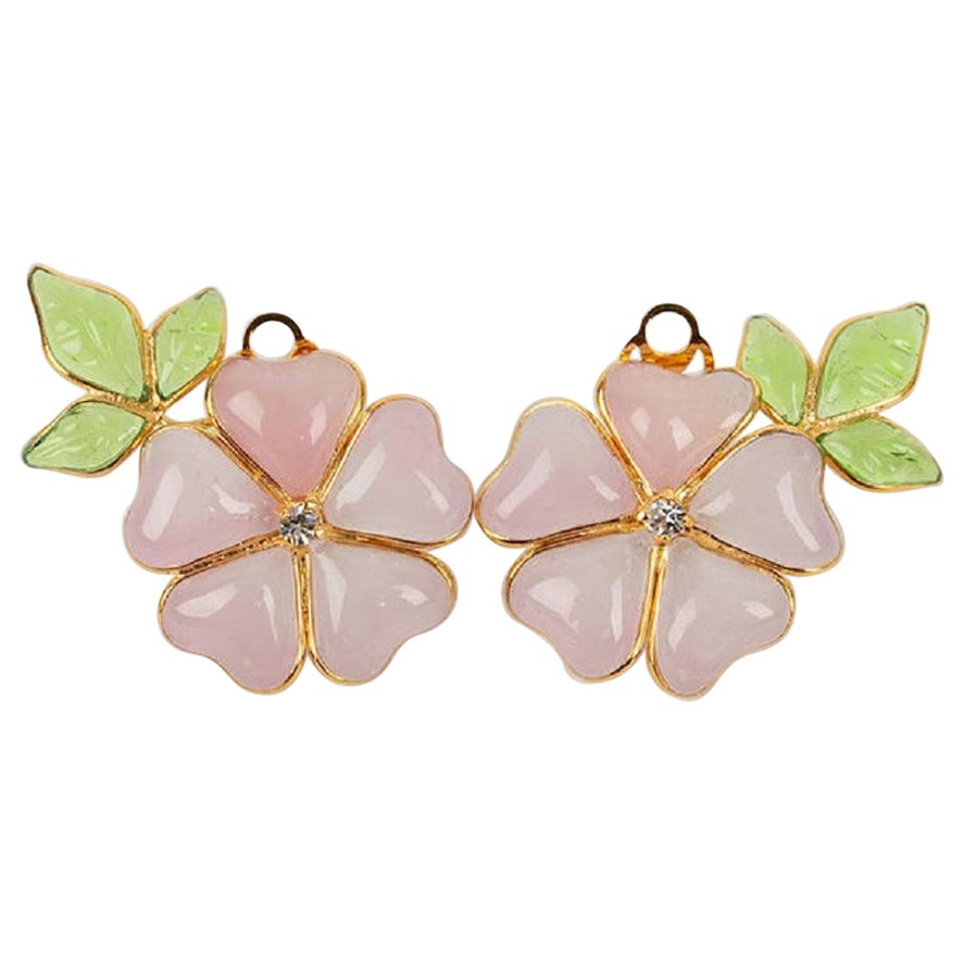 Augustine Light Pink Glass Paste and Rhinestone Clip Earrings For Sale
