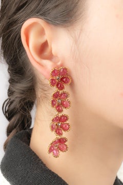Augustine Long Dark-pink Glass Paste Flower Earrings