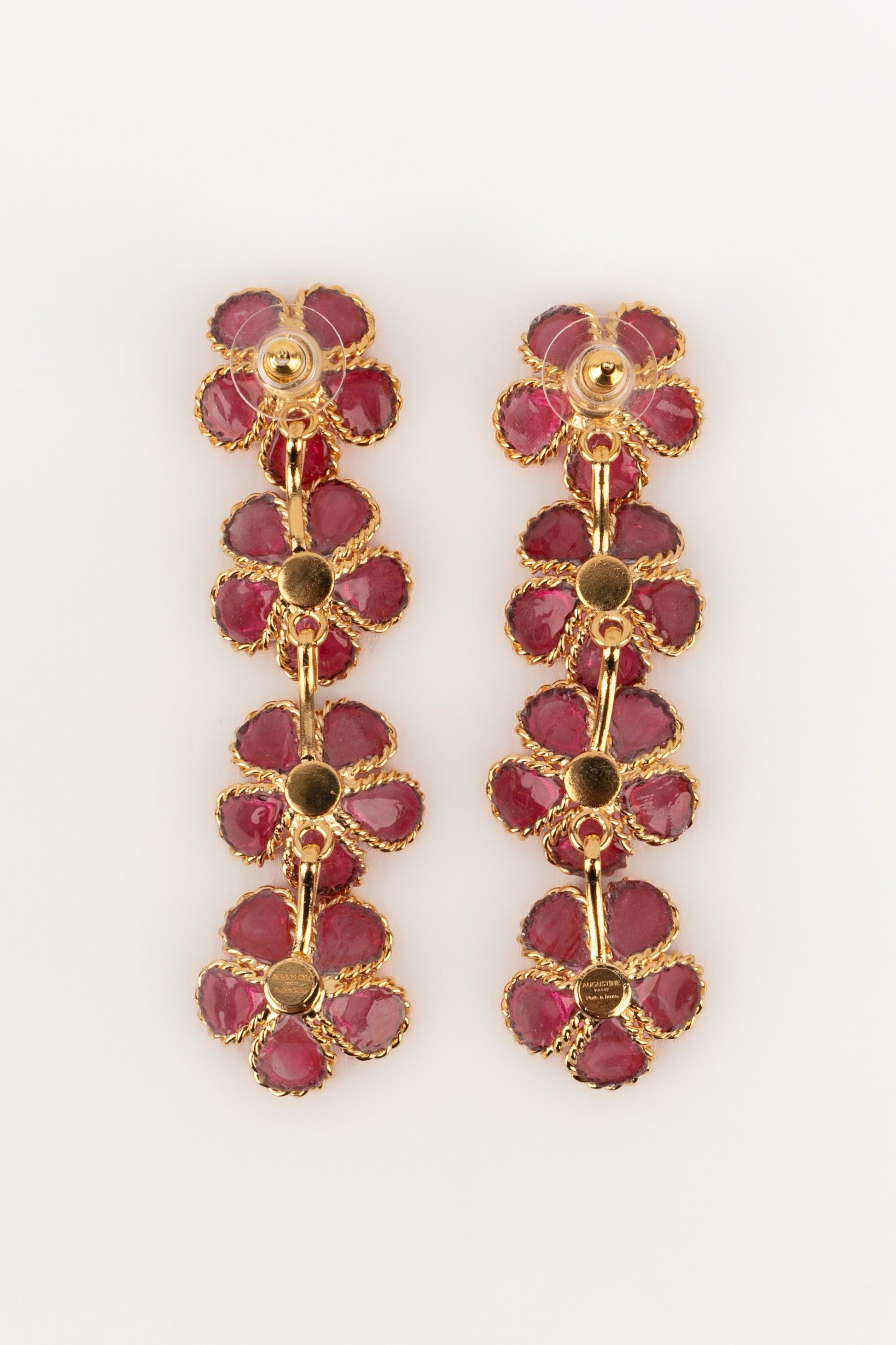Augustine - Longues boucles d'oreilles en pâte de verre rose foncé Pour femmes en vente