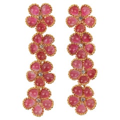 Augustine Long Dark-pink Glass Paste Flower Earrings