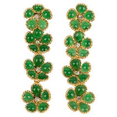 Augustine Long Golden Metal Earrings with Glass Paste and Rhinestones