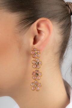 Augustine Long Golden Metal Earrings with Rhinestones