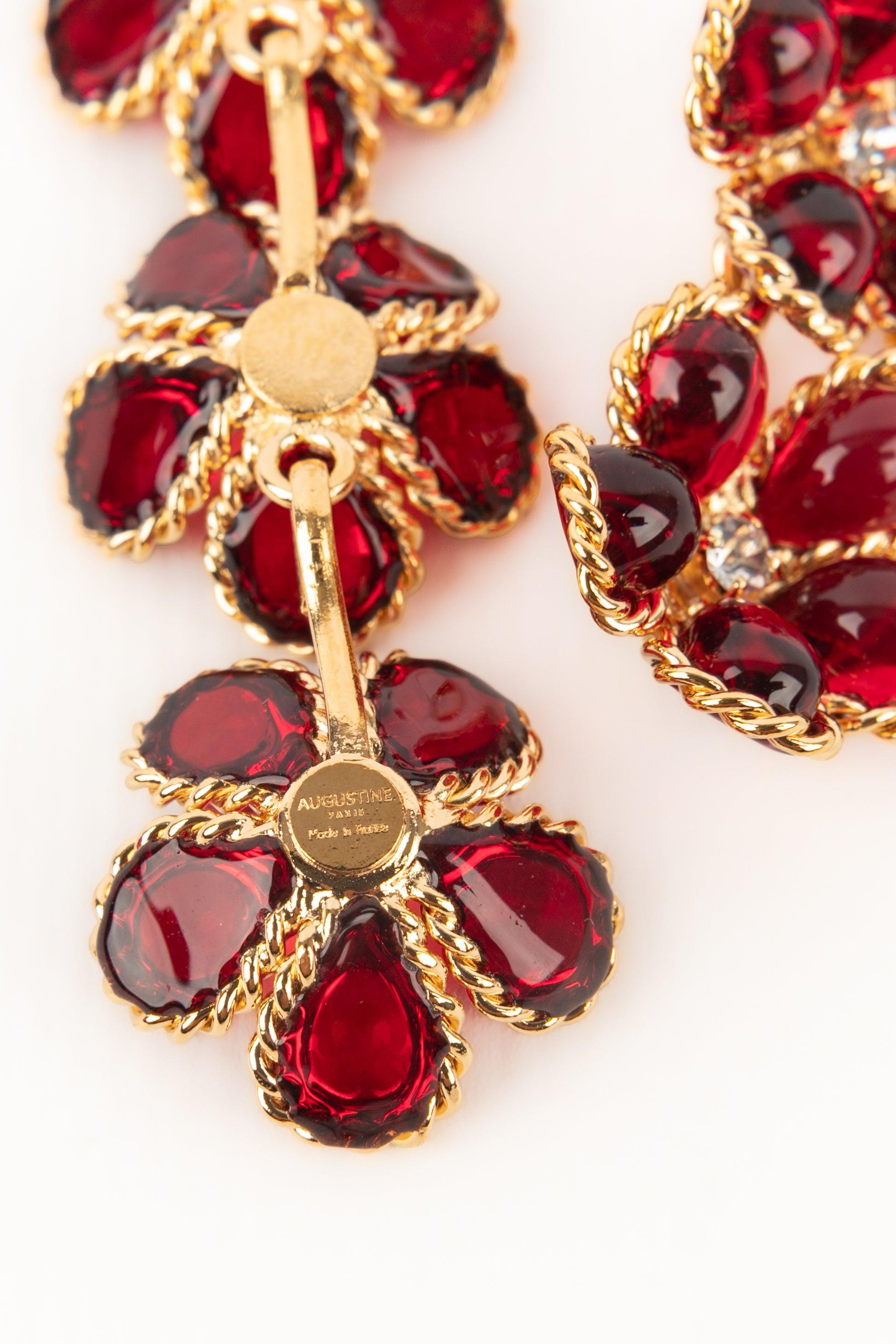 Augustine Long Red Glass Paste Flower Earrings In Excellent Condition For Sale In SAINT-OUEN-SUR-SEINE, FR