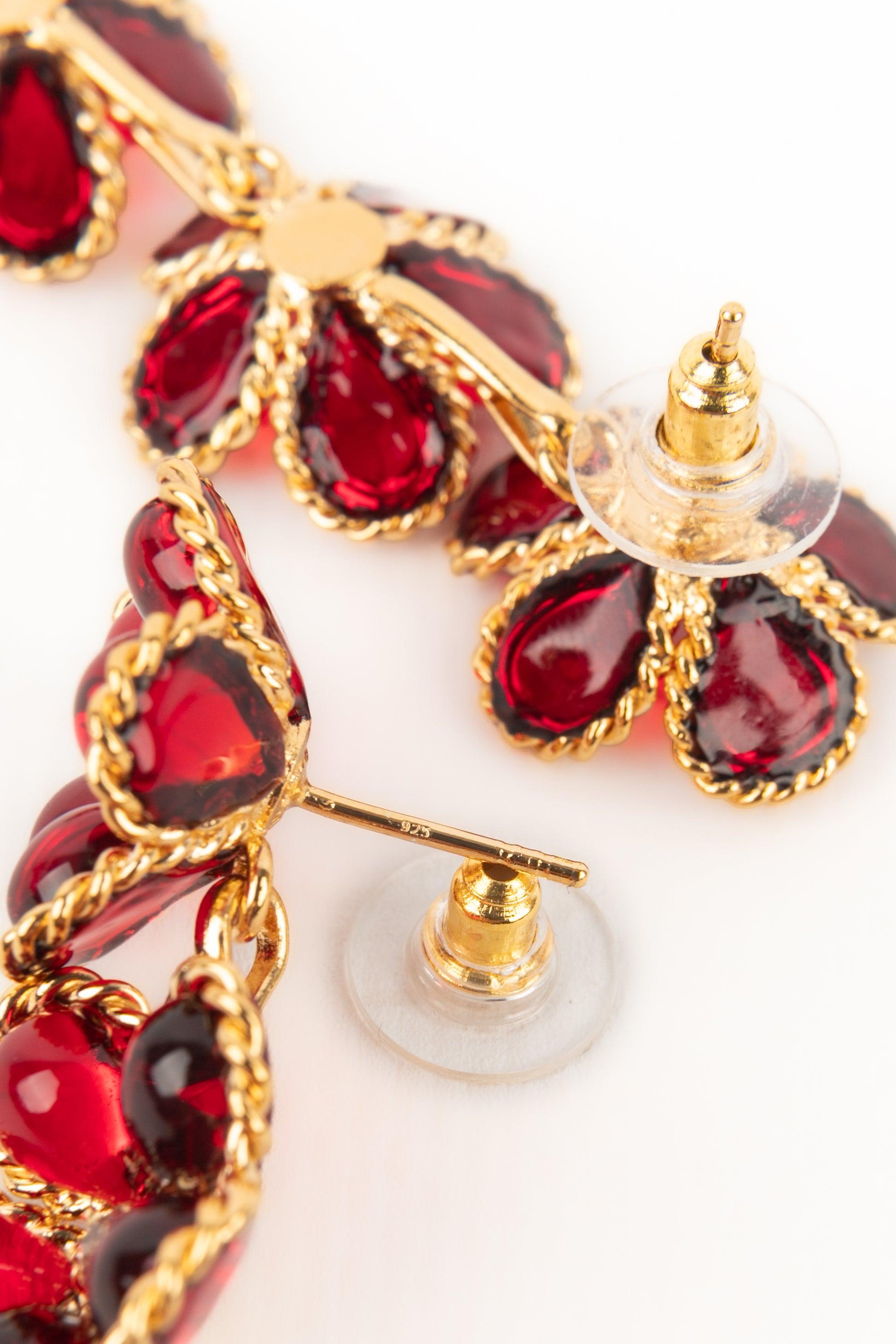 Women's Augustine Long Red Glass Paste Flower Earrings For Sale