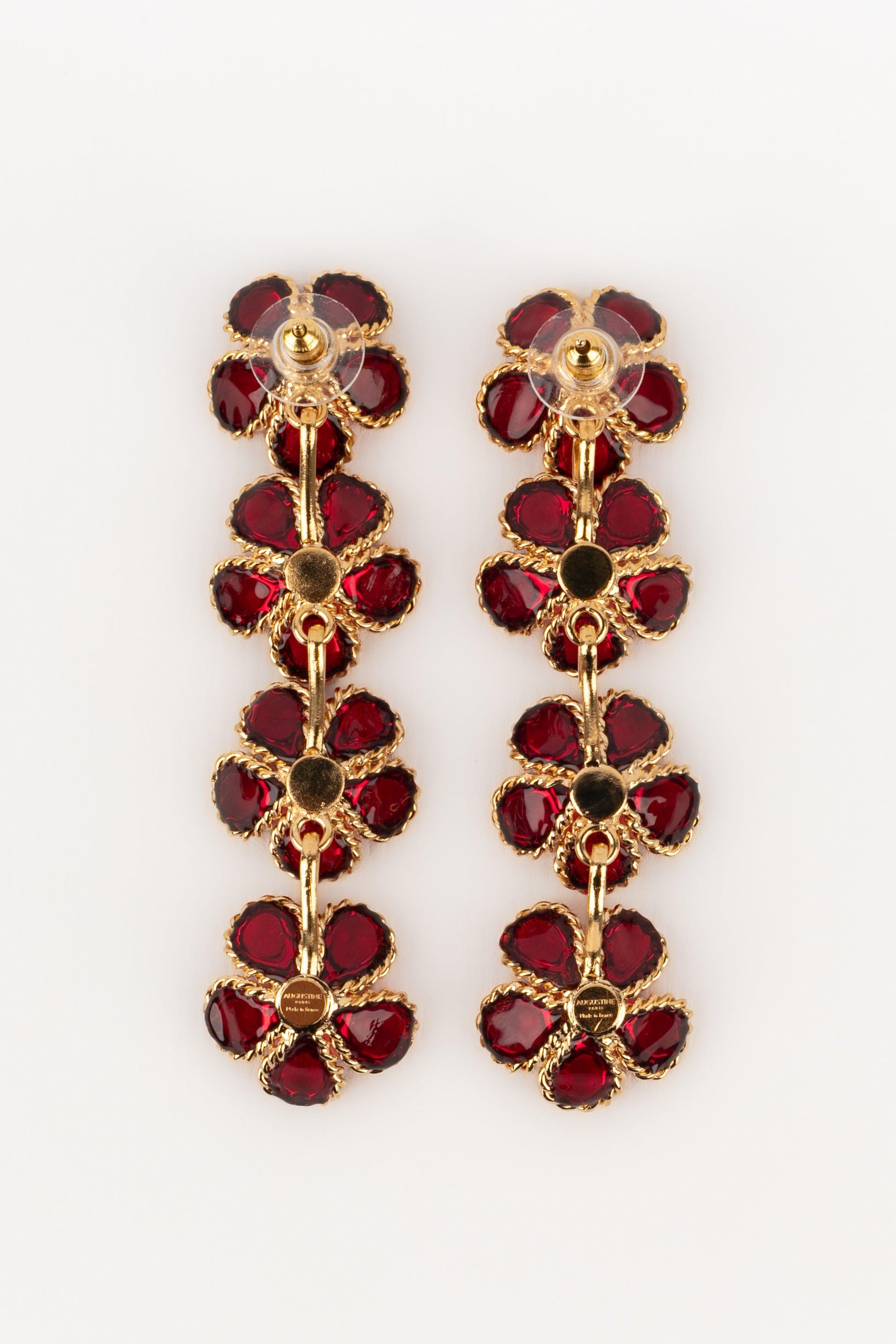 Augustine Long Red Glass Paste Flower Earrings For Sale 1