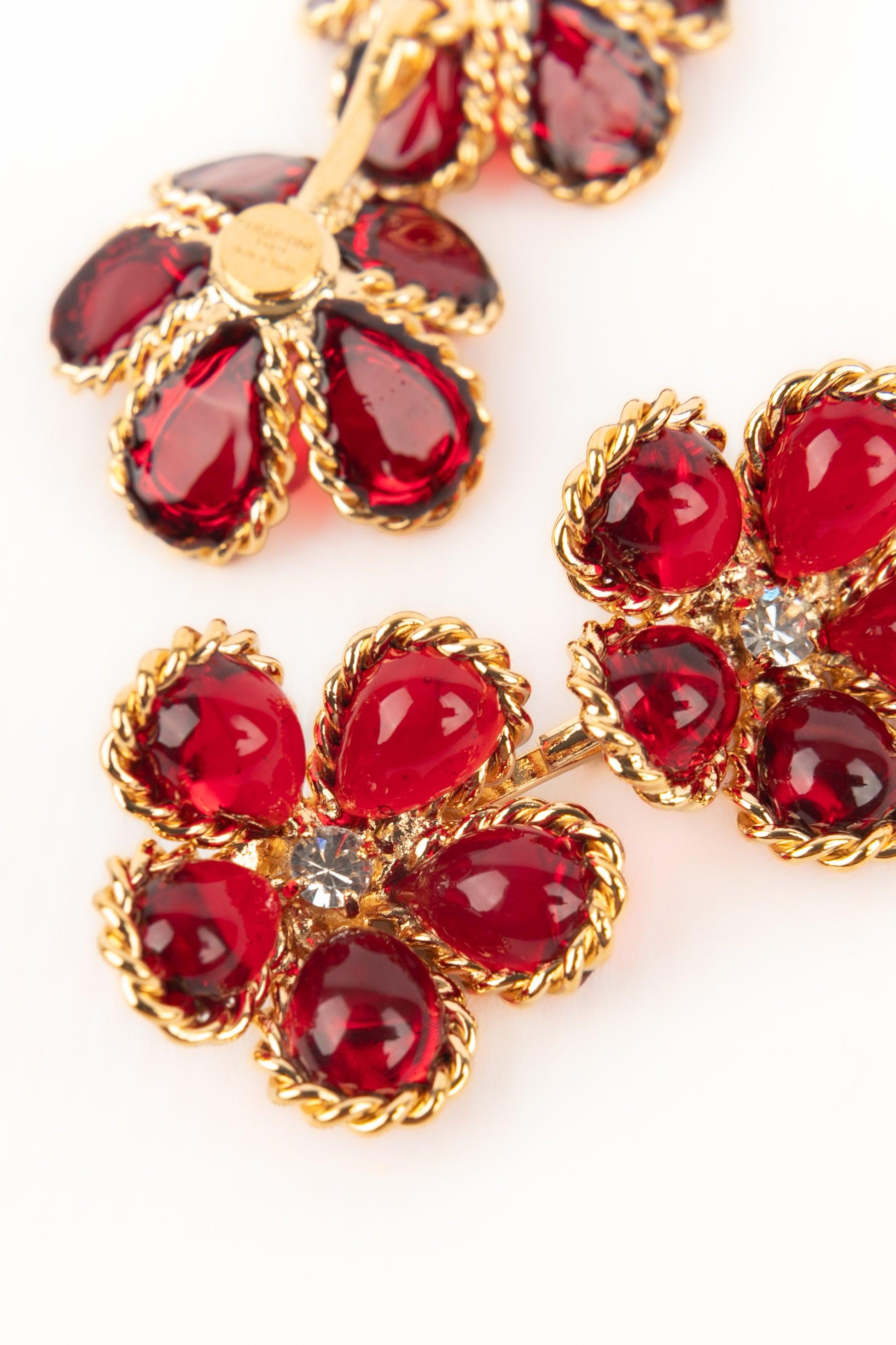 Augustine Long Red Glass Paste Flower Earrings For Sale 2