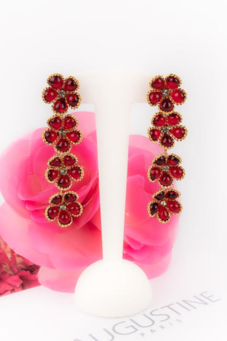 Augustine Long Red Glass Paste Flower Earrings For Sale 3