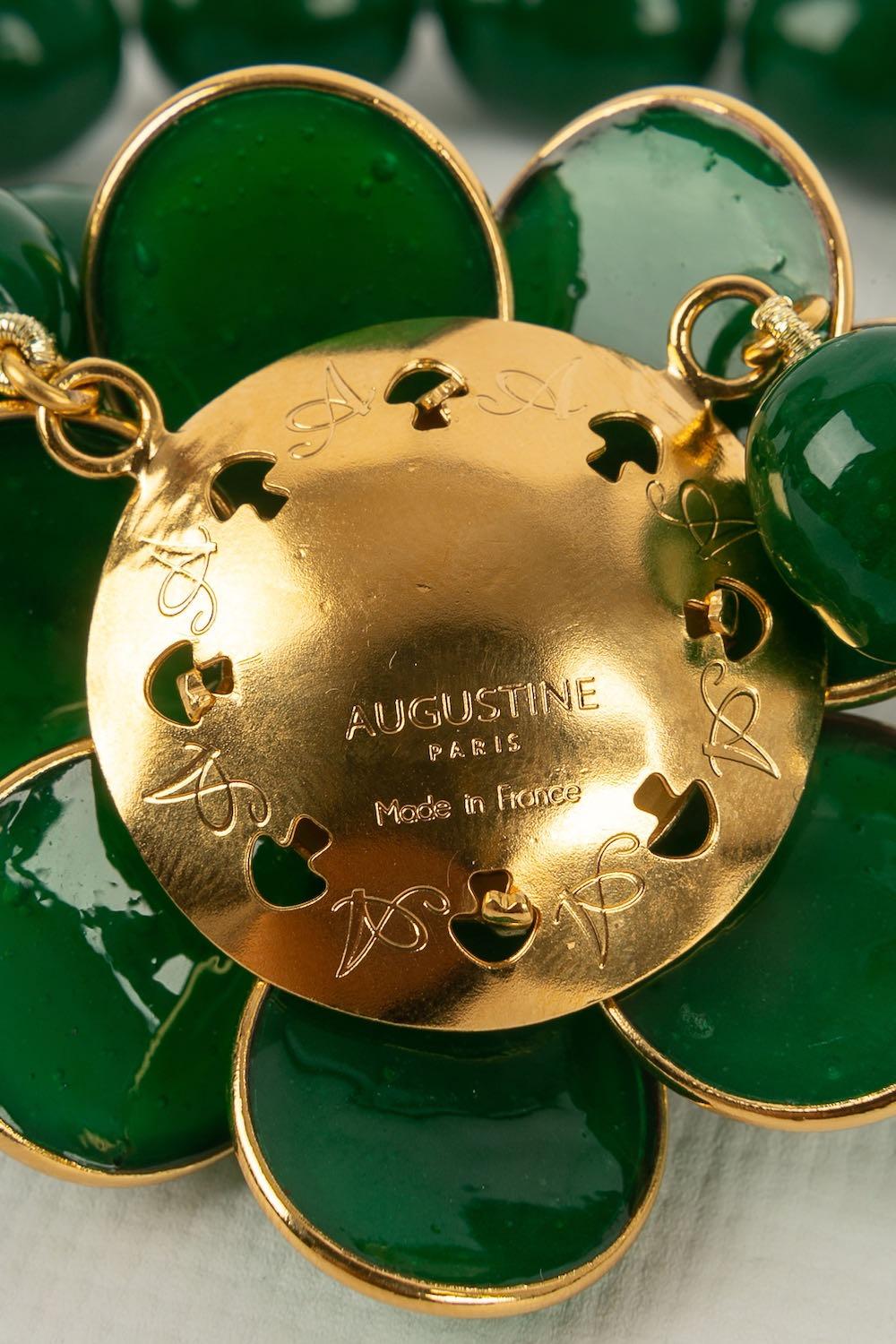 Women's Augustine Necklace in Gold Metal and Green Glass Paste For Sale
