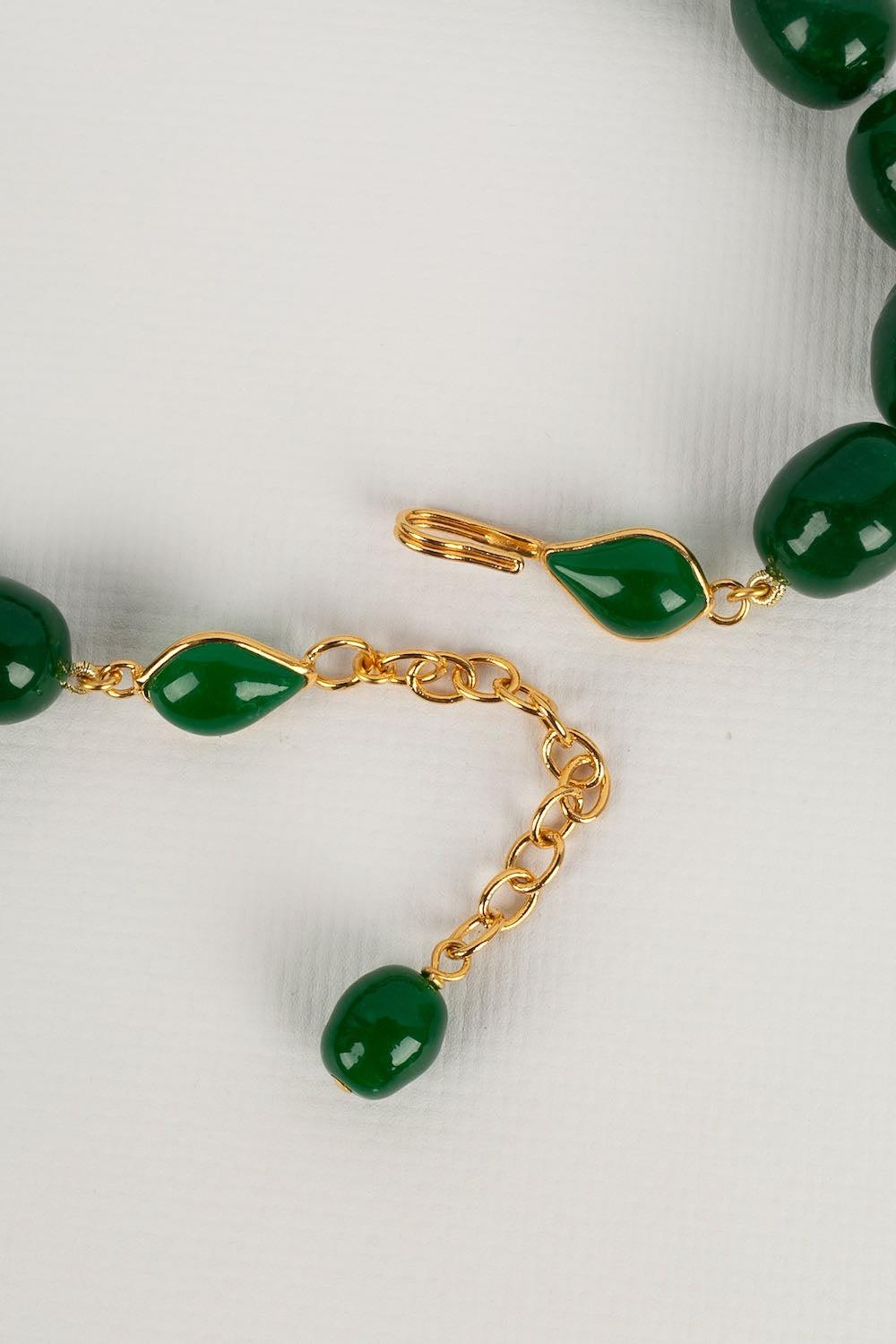 Augustine Necklace in Gold Metal and Green Glass Paste For Sale 1